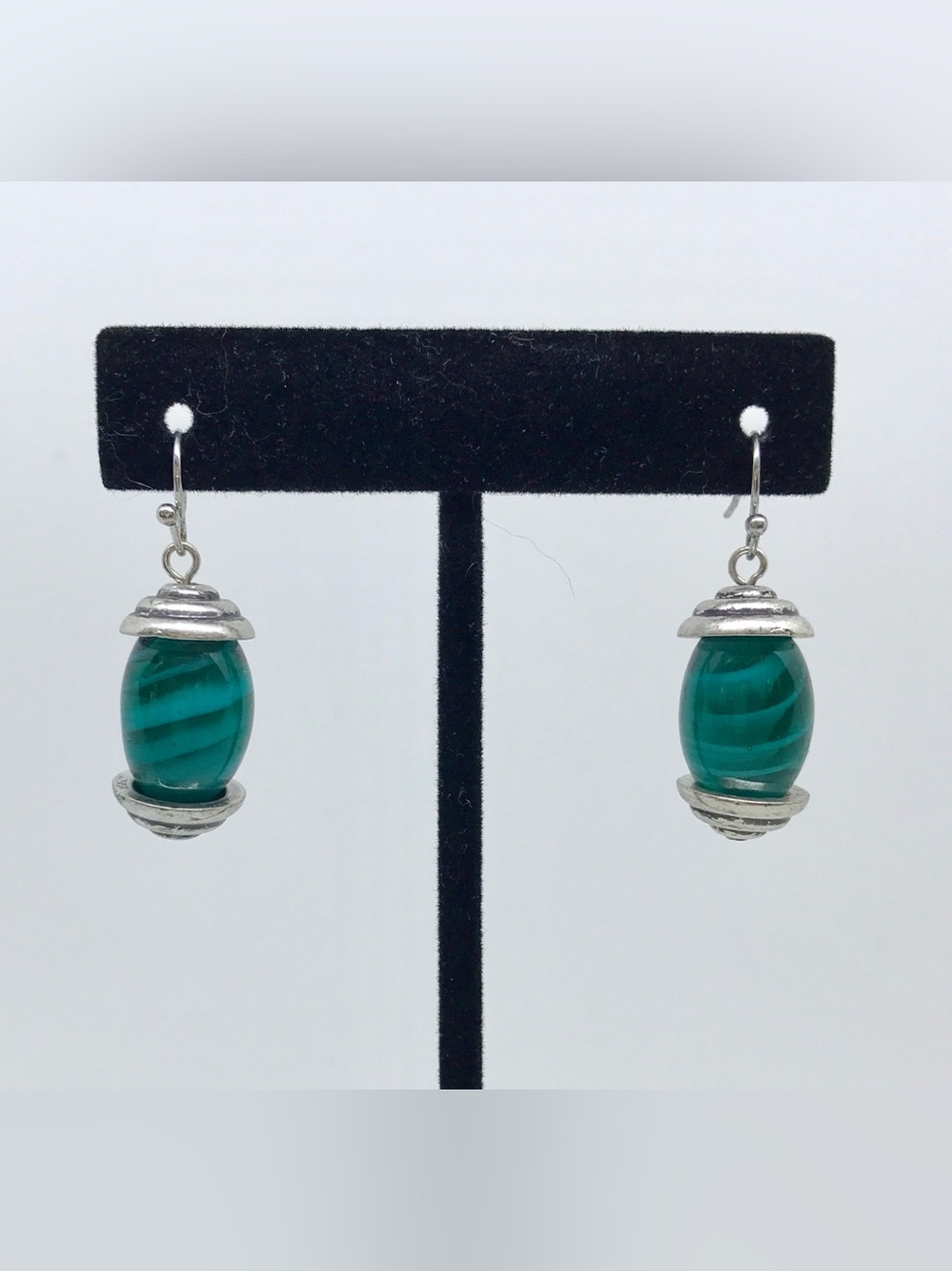 NWOT Premier Designs Teal Stripe Glass Bead Dangle Earrings